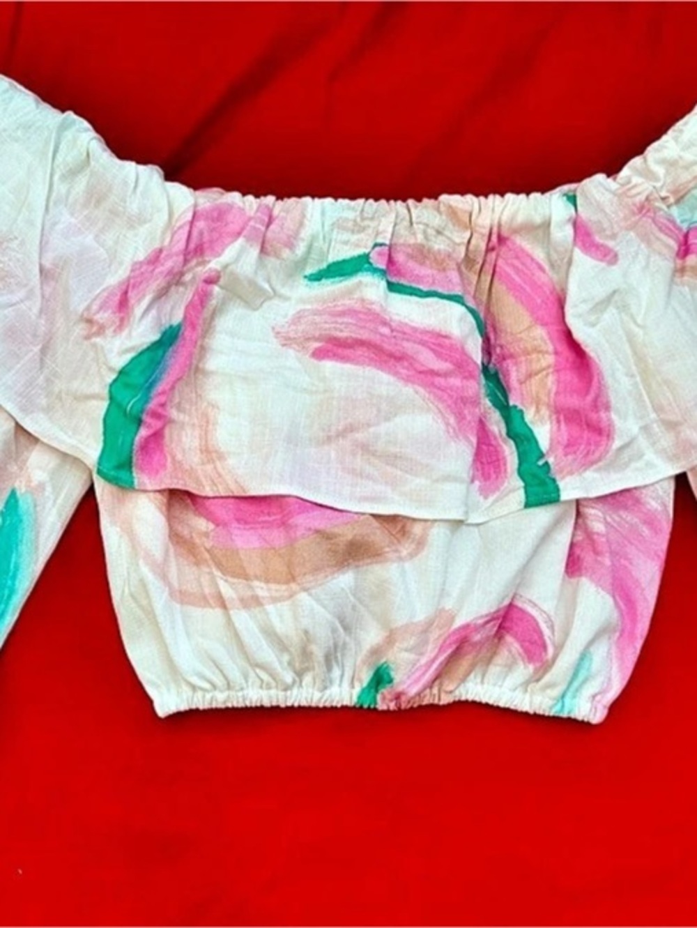 GB Abstract Print Off-Shoulder Crop Top Size Small NWT